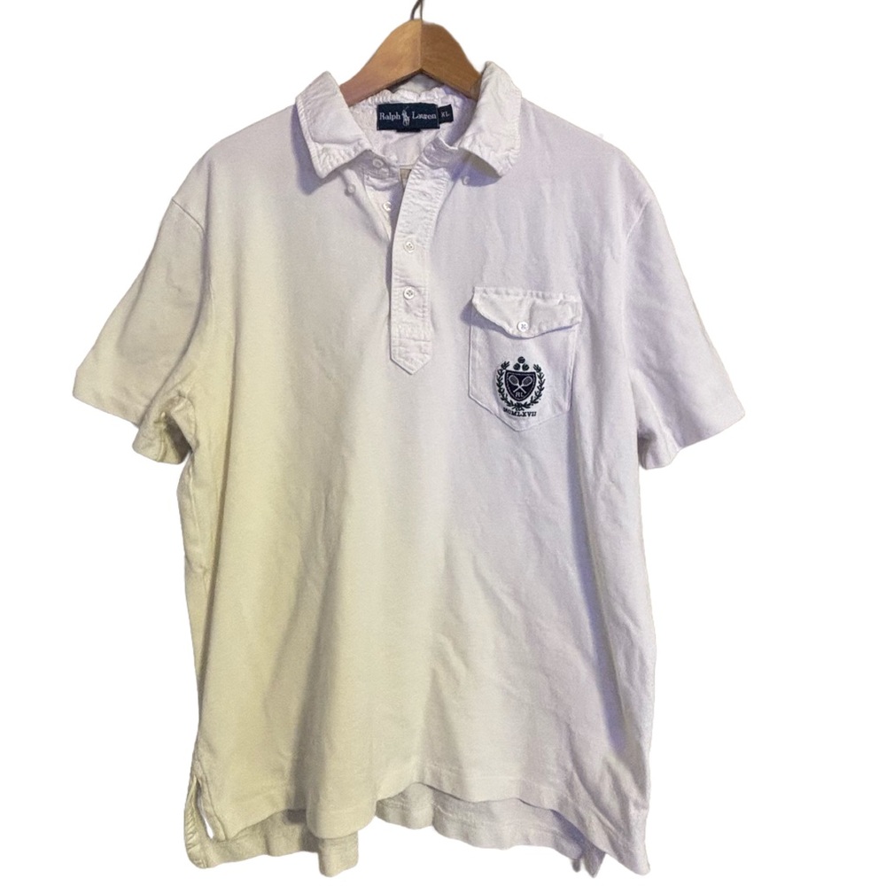Vintage 90’s Polo by Ralph Lauren MCMLXVII Logo Tennis Shirt White Mens XL